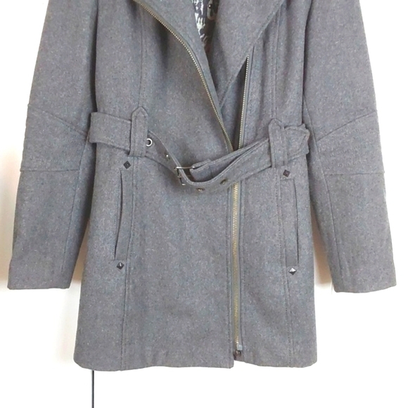 Buffalo David Bitton Dark Gray Warm Wool Belted Pea Coat Neutral winter mod Sz.M - Picture 3 of 13